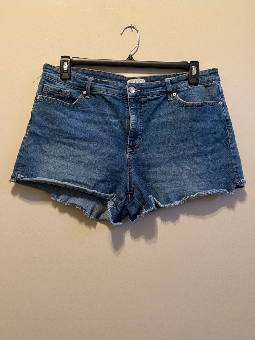 sofia by sofia vergara Blue Denim Frayed Hem Jean Shorts